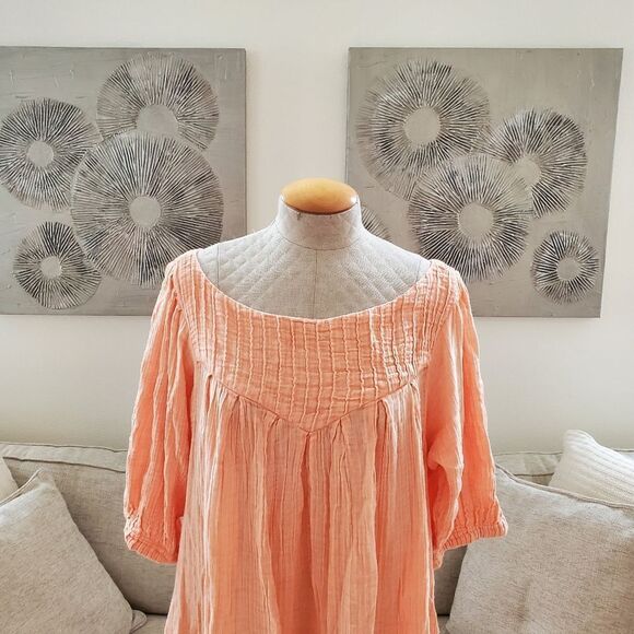 Free People 'Mystery Land' Tunic Mini Dress - size Medium in Peach - Picture 6 of 15